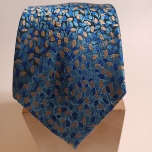 Bruno Marchesi Blue and Gold Leaf Tie